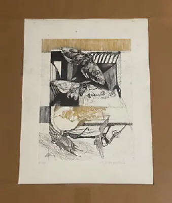 Grande gravure XXème - mante religieuse