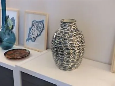 Vase de sol vintage en faïence motif abstrait à l'éponge – Vintage ceramic vase