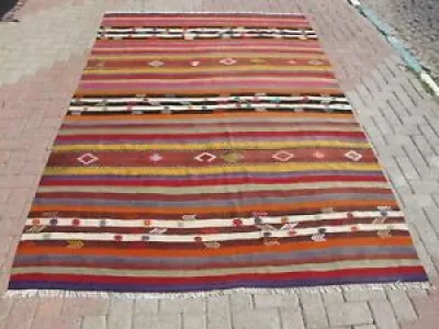 Grand tapis kilim fait - rayures turques