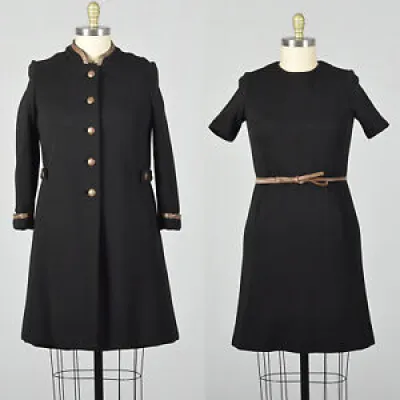 M 1960s black Coat Belted - leather