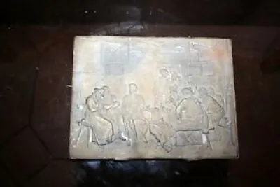 Plaque relief en bronze - repas