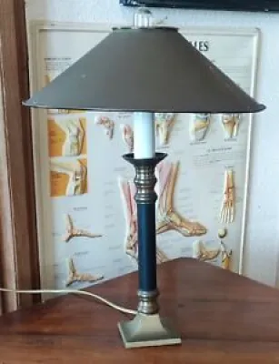 Ancienne Lampe Bougeoir En Laiton/Abat Jour Métal/lampe À Poser Ancienne