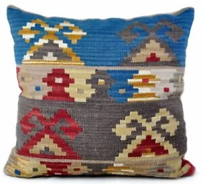 wool Kilim Pillow Cover - blue