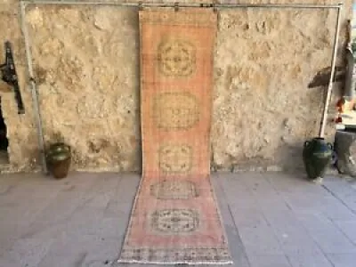 Oushak pink runner rug,vintage - turkish rug