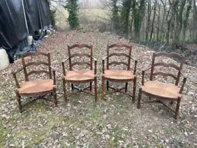 4 fauteuils en bois et - paillage