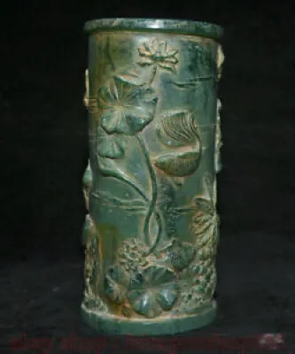 8 Chine Jade Vert Sculpté - lotus