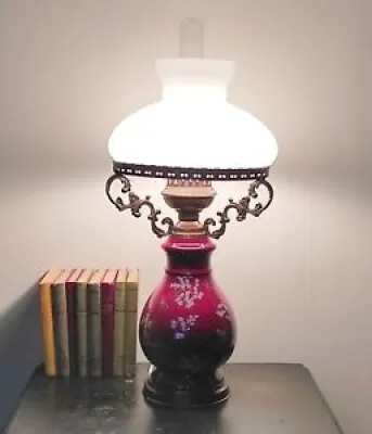 Grande Lampe Poser Style lampe Pétrole opaline Décor Japonisant Année 80