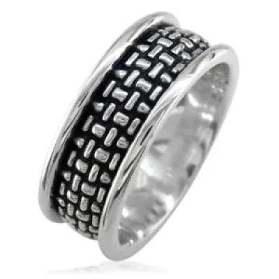 Woven Band with Black - sterling silver