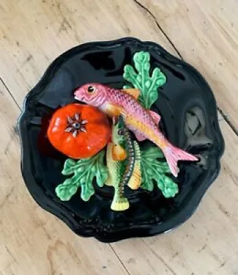 Assiette barbotine décorative - poissons