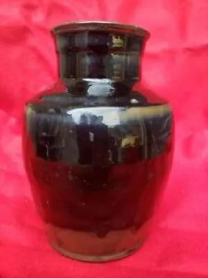 Vase Chinois ancien Glacure Noire Signé Antique Chinese Vase Black Glazed