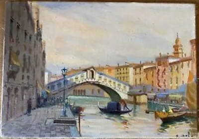 Venise pont Rialto  huile - signature