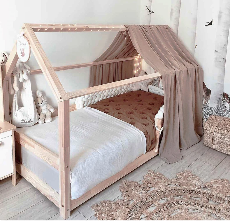 FANSU Rideau De Lit Cabane Mezzanine – Style Géométrique Doré, Moustiquaire Occultant Anti-Poussière 1,5×2 M, Déco Enfant & Ado