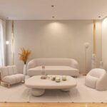 Salon avec mobilier vintage et meubles design chaleureux