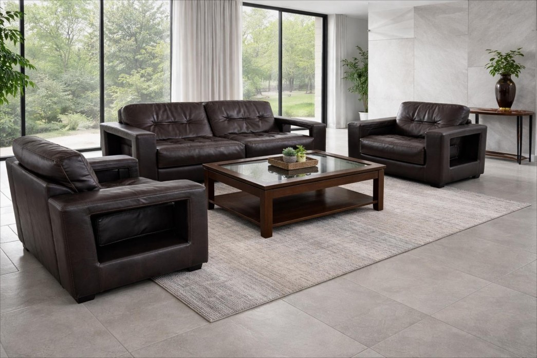 Salon design en cuir – 1 Canapé + 2 fauteuils – cuir & aluminium – vintage 1970s/80s,STEINER,Pierre Guariche