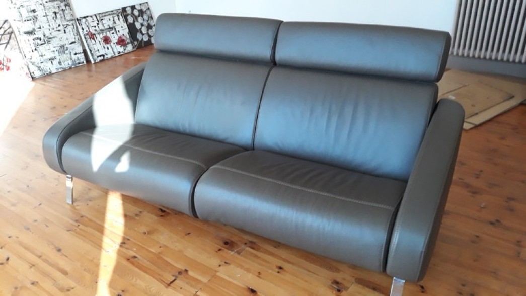 Canapé Et Pouf Vintage Steiner – Cuir Violet, Style Art Déco, Design Années 70