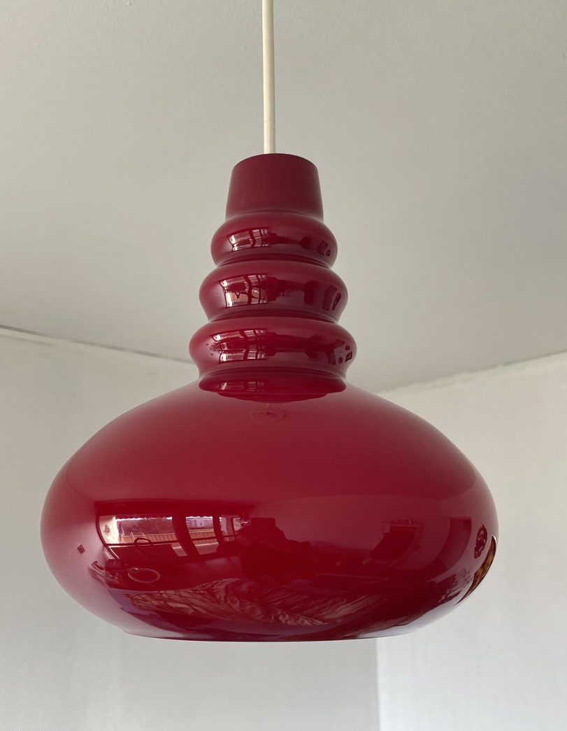 Lampe suspension vintage en verre rouge Peill & Putzler Années 60 70,Peill&Putzler,?