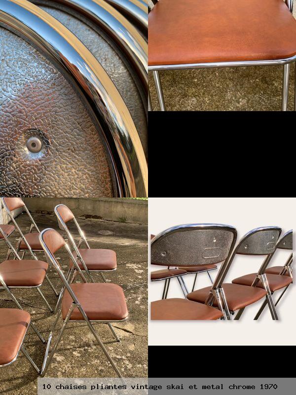 10 chaises pliantes vintage skai et metal chrome 1970