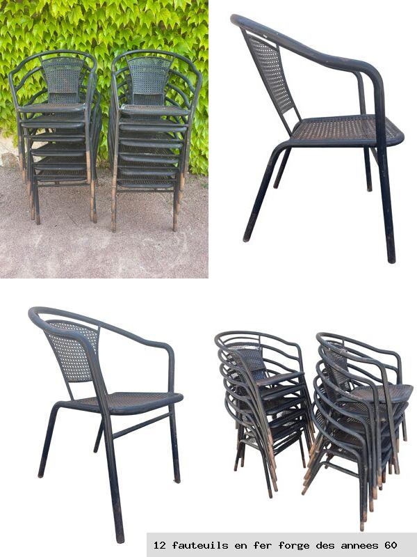 12 fauteuils en fer forge des annees 60