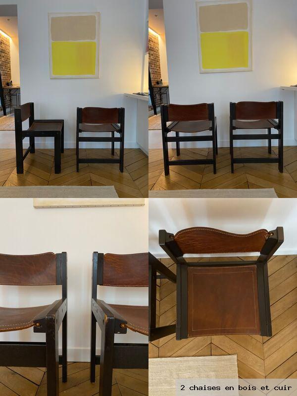 2 chaises en bois et cuir