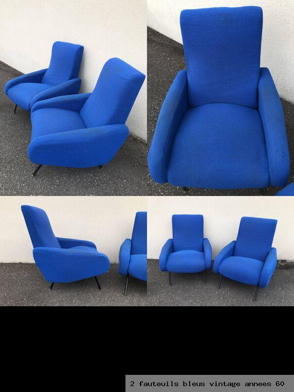 2 fauteuils bleus vintage annees 60