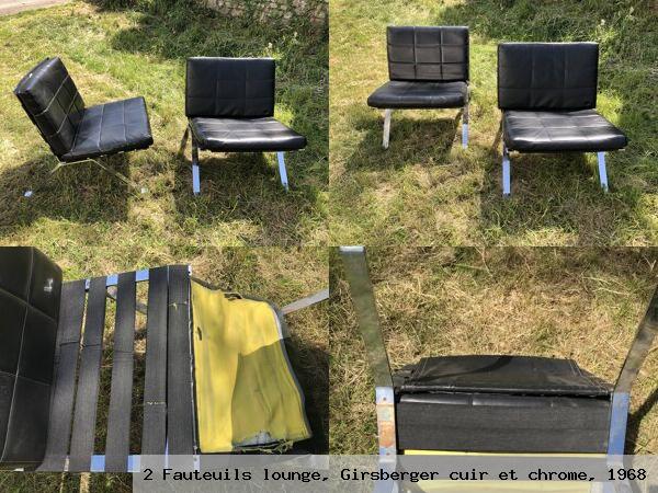 2 fauteuils lounge girsberger cuir et chrome 1968