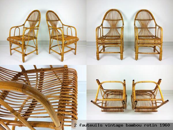 2 fauteuils vintage bambou rotin 1960