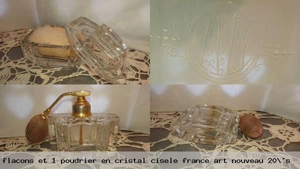2 flacons et 1 poudrier en cristal cisele france art nouveau 20 s