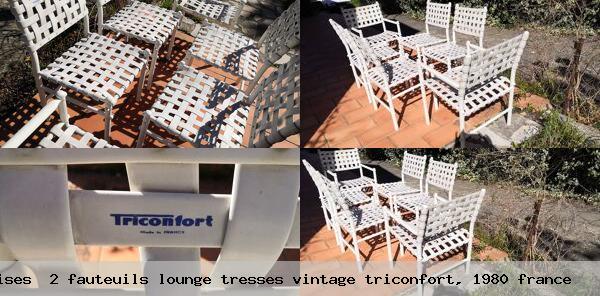 4 chaises 2 fauteuils lounge tresses vintage triconfort 1980 france