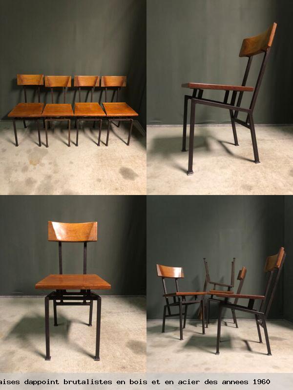 4 chaises dappoint brutalistes bois et acier des annees 1960