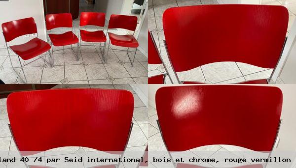 4 chaises david rowland 40 4 par seid international bois et chrome rouge vermillon