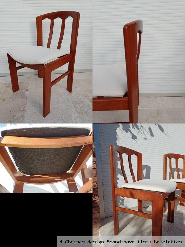 4 chaises design scandinave tissu bouclettes