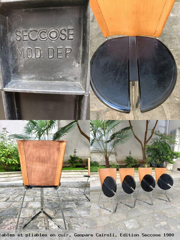 4 chaises empilables et pliables en cuir gaspare cairoli edition seccose 1980