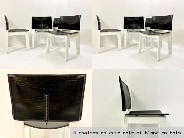 4 chaises cuir noir et blanc bois