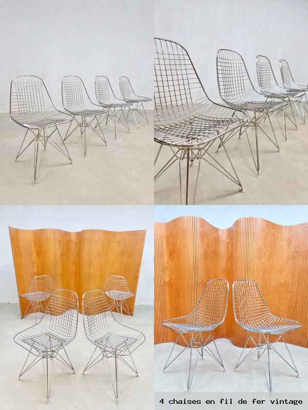 4 chaises en fil de fer vintage