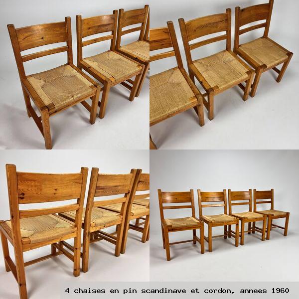 4 chaises en pin scandinave et cordon annees 1960