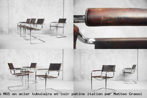 4 chaises mg5 en acier tubulaire et cuir patine italien par matteo grassi