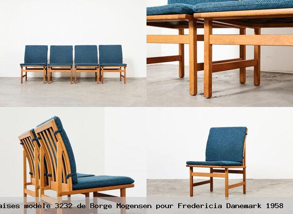 4 chaises modele 3232 de borge mogensen pour fredericia danemark 1958