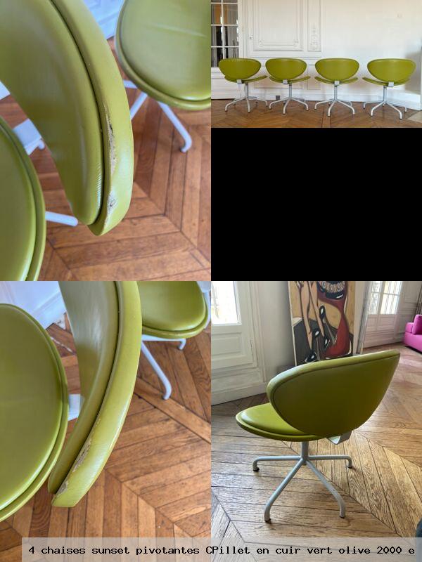4 chaises sunset pivotantes cpillet en cuir vert olive 2000 e