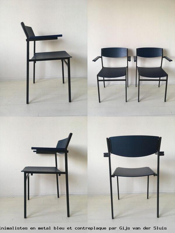 4 fauteuils empilables minimalistes en metal bleu et contreplaque par gijs van der sluis