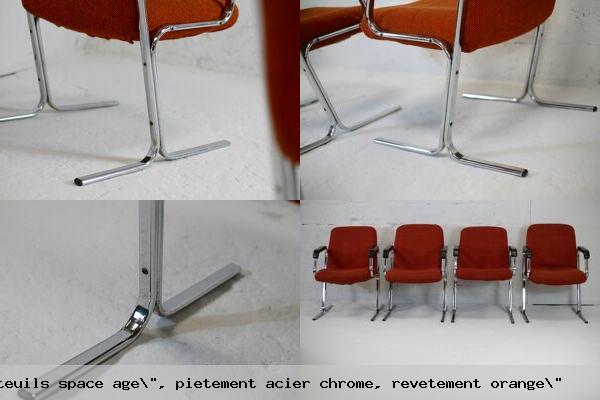 4 fauteuils space age pietement acier chrome revetement orange 