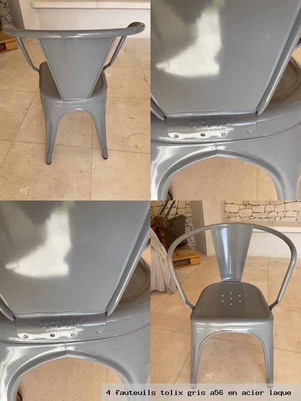 4 fauteuils tolix gris a56 en acier laque