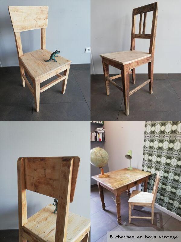 5 chaises en bois vintage