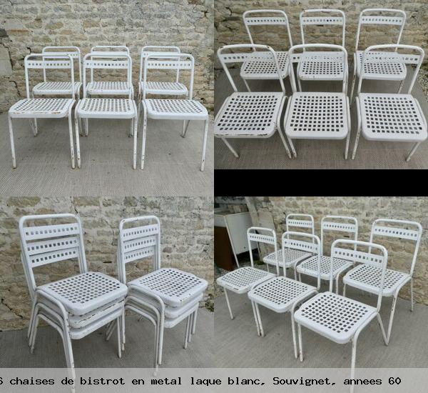 6 chaises de bistrot en metal laque blanc souvignet annees 60