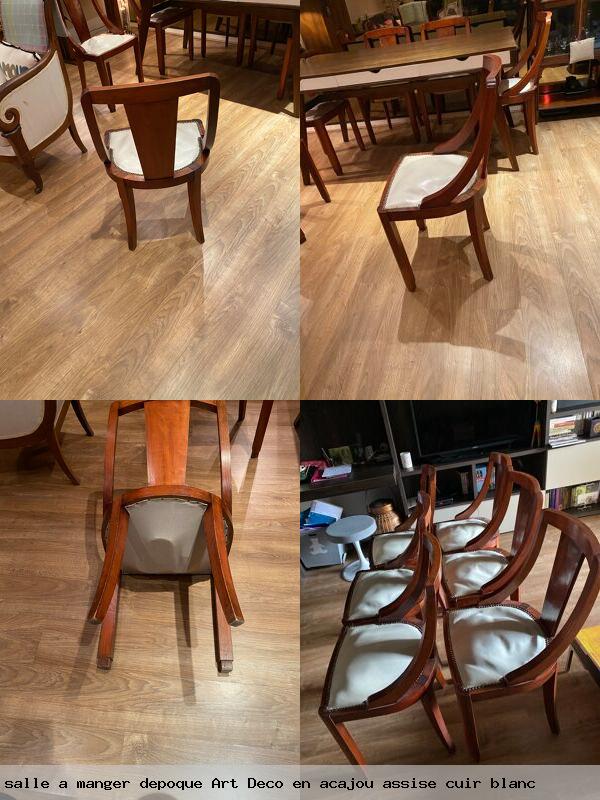 6 chaises de salle a manger depoque art deco en acajou assise cuir blanc