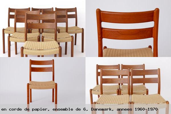 6 chaises salle a manger emc mobler milieu siecle teck avec sieges corde papier ensemble 6 danemark annees 1960 1970