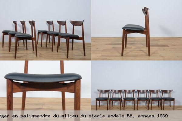 6 chaises de salle a manger en palissandre milieu siecle modele 58 annees 1960