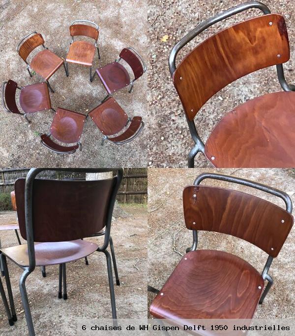 6 chaises de wh gispen delft 1950 industrielles