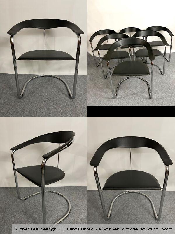 6 chaises design 70 cantilever de arrben chrome et cuir noir