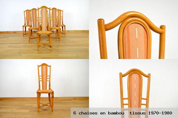 6 chaises en bambou tissus 1970 1980
