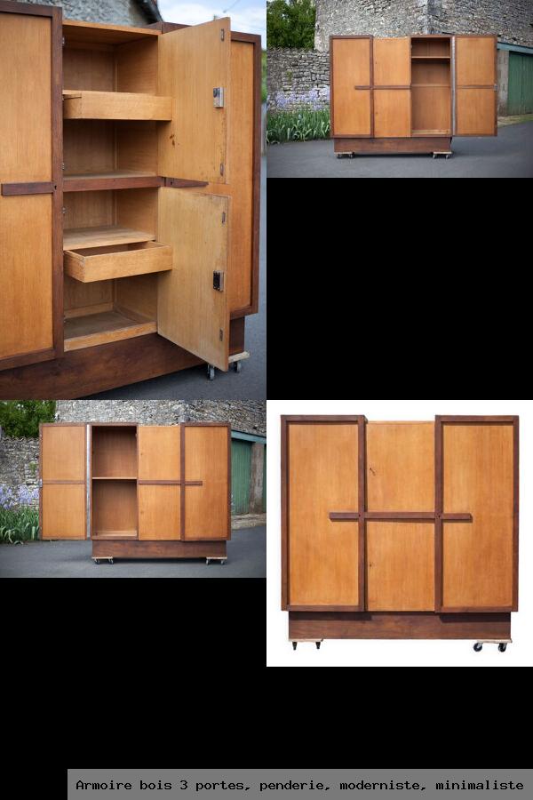 Armoire bois 3 portes penderie moderniste minimaliste